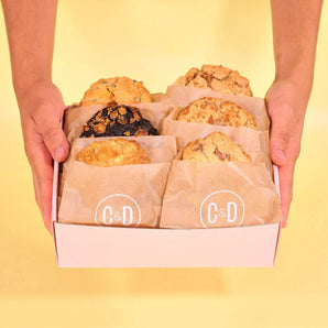 6 x New York Cookies, The Ultimate Favourites box with six freshly baked chunky cookies from Crumbs & Doilies.